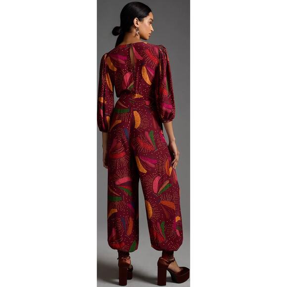 NWT Farm Rio Wrap Jumpsuit Red printed size XS Boho Tropical preppy - Picture 2 of 13